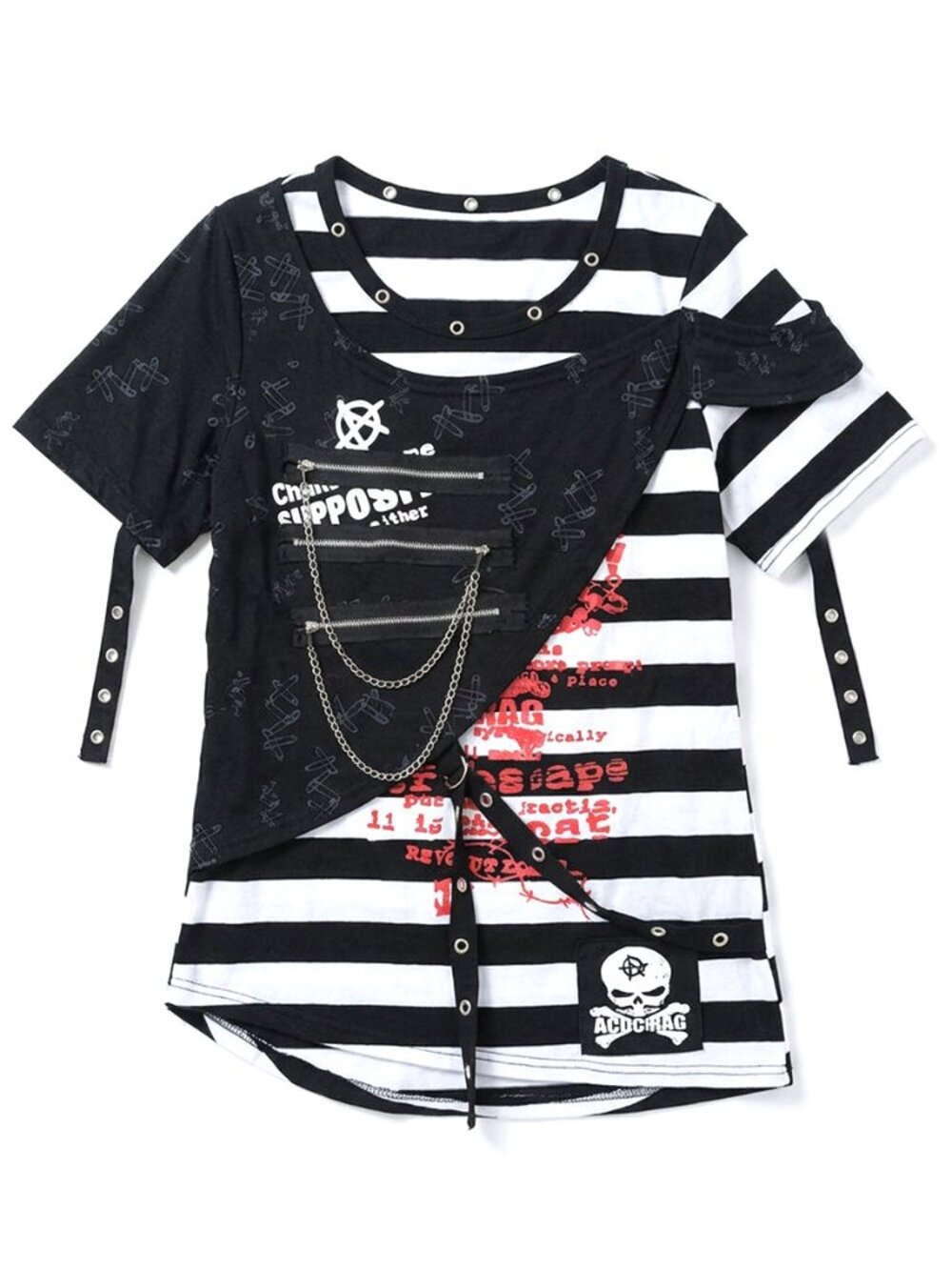 NEW ACDC RAG Royal Punk Asymmetrical Black White Tee